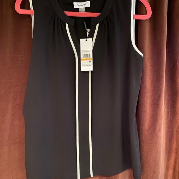 Calvin Klein Blouse Black with white piping - Picture 2 of 3